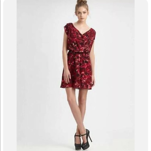 Alice + Olivia Dresses & Skirts - Alicia + Olivia Red Watercolor Silk Mini Dress